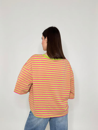Maglia Felpa a righe light cotton in cotone Verde/Rosa
