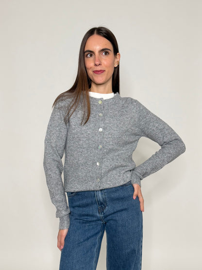 Cardigan "neve" in morbida viscosa e cotone grigio melange