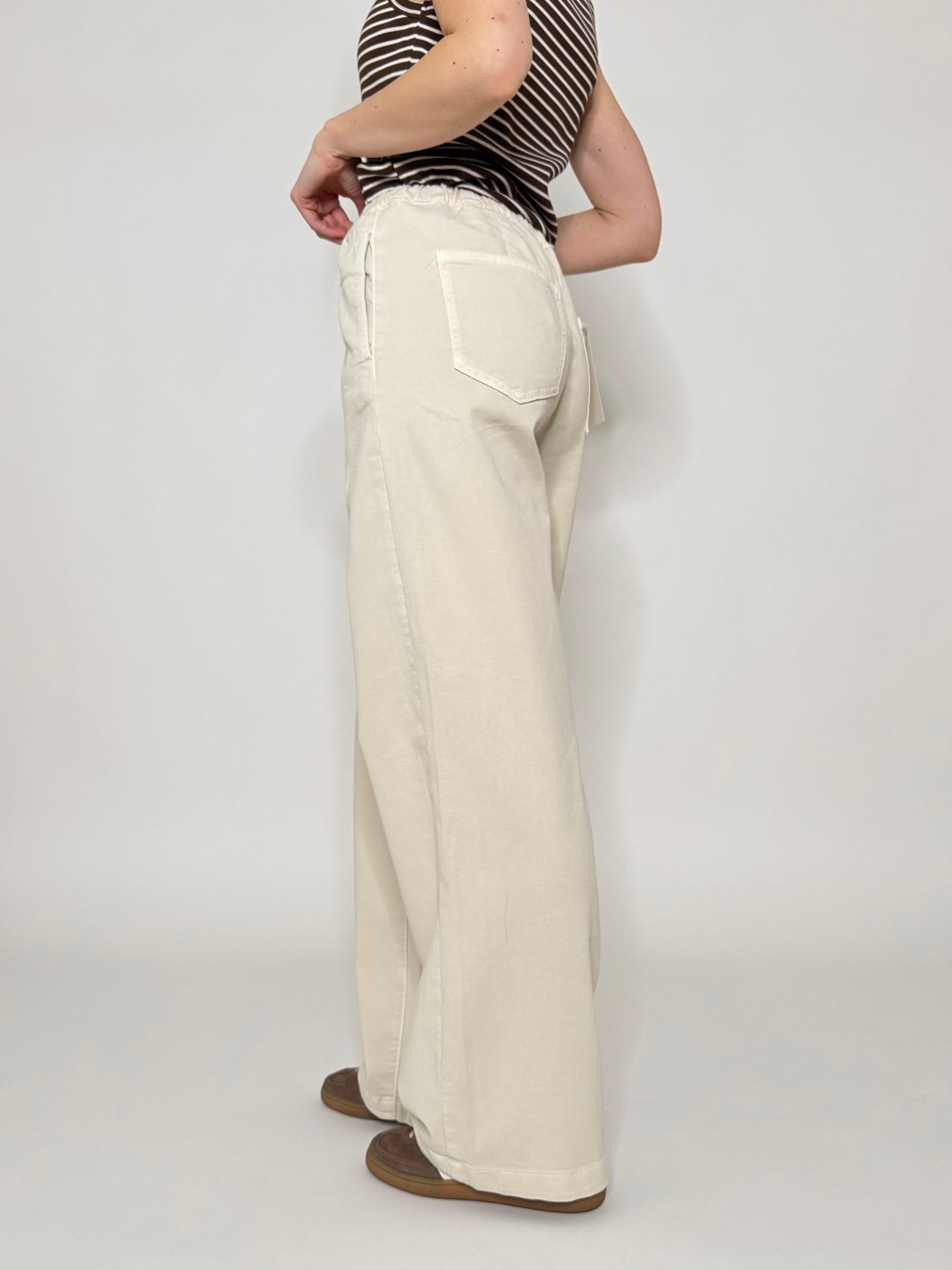 Jeans Spring in cotone con coulisse Crema