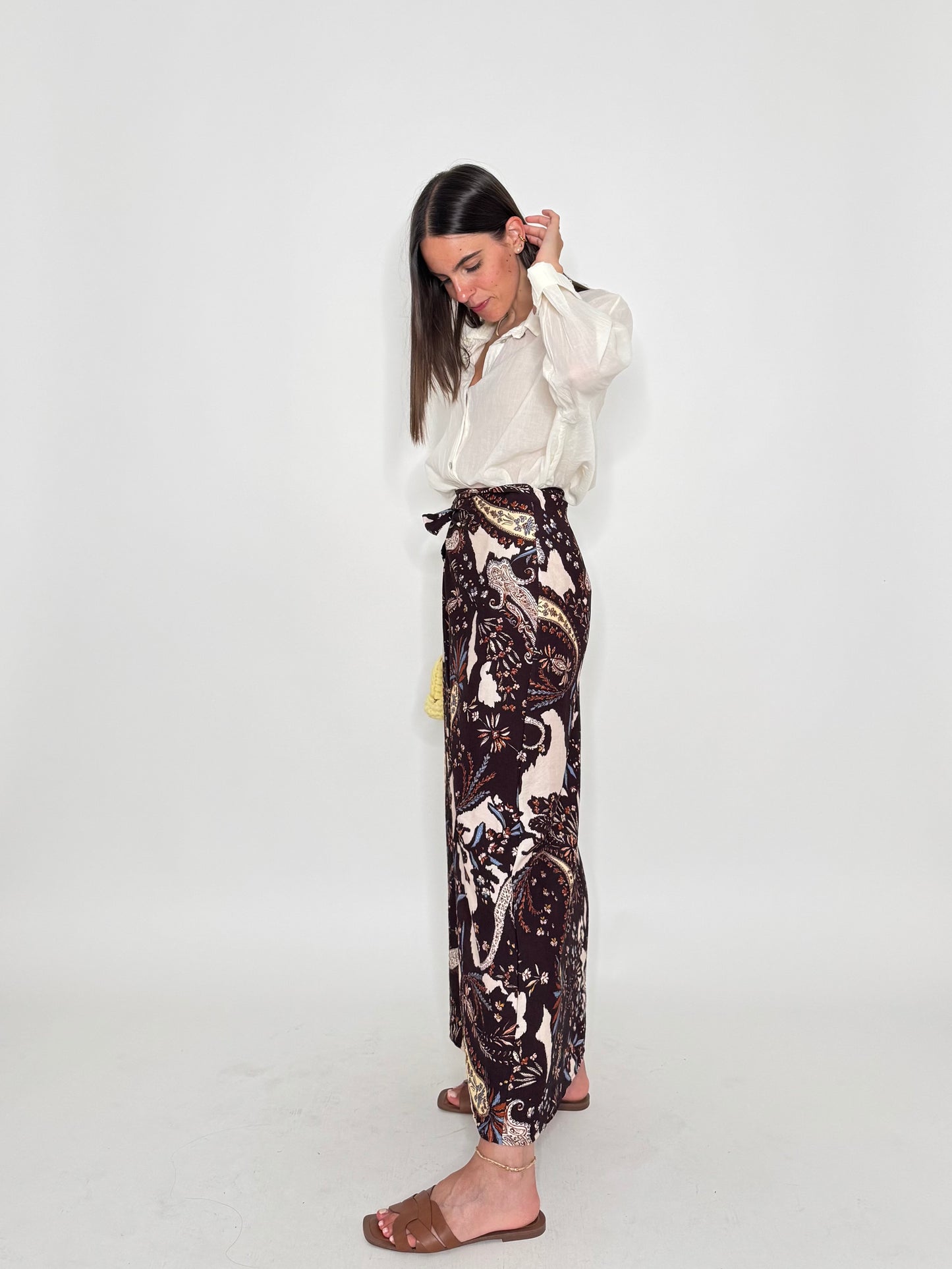 Gonna pareo in fresca viscosa floreale cioccolato