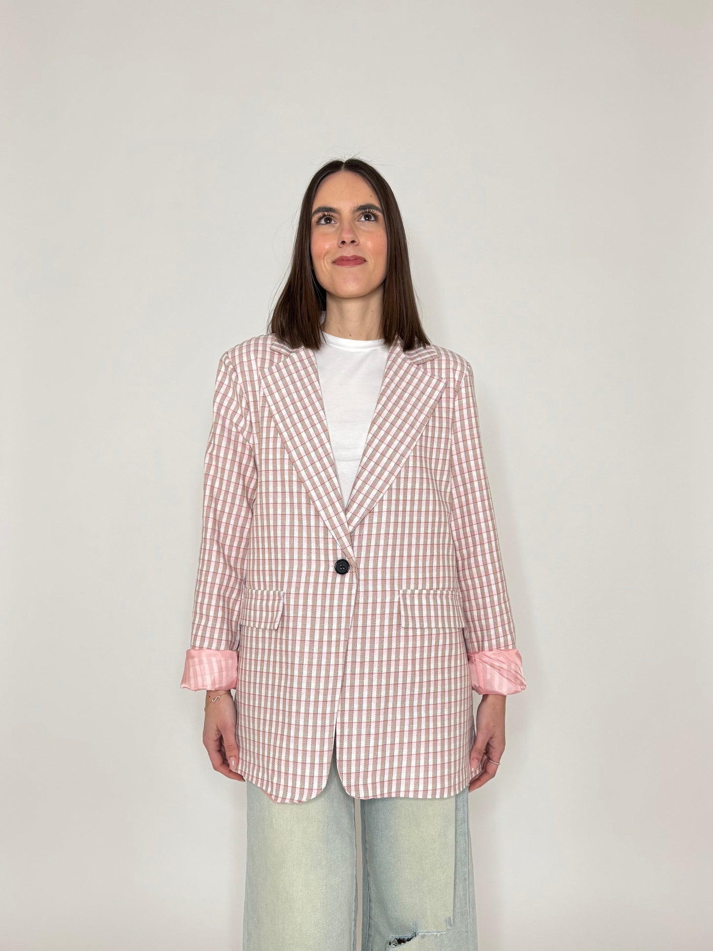 Giacca Spring check in cotone Pink
