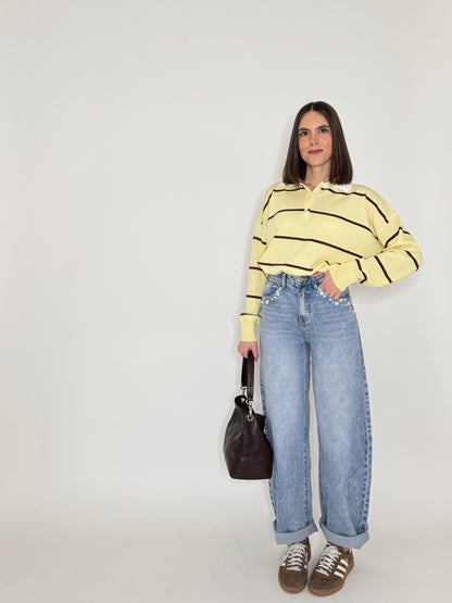 Jeans Ballon light denim ricami e caboshon