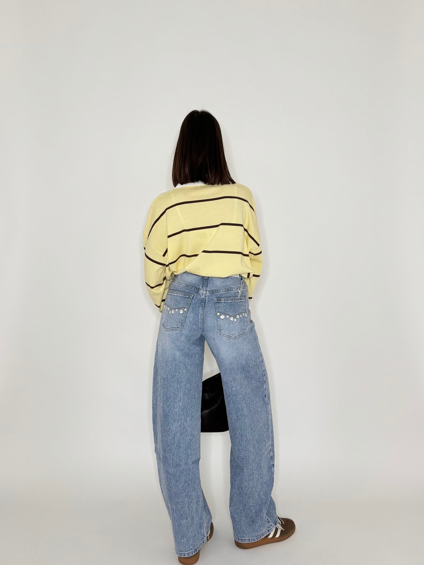 Jeans Ballon light denim ricami e caboshon