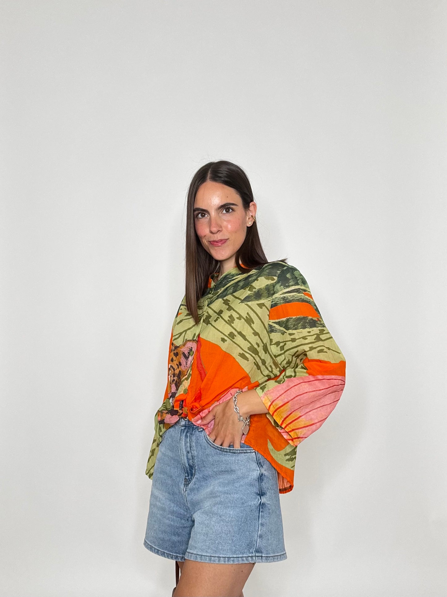 Camicia coreana in mussola di cotone giungla tigre