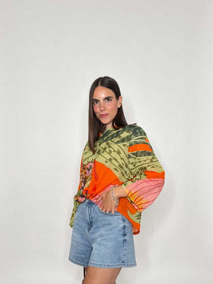 Camicia coreana in mussola di cotone giungla tigre