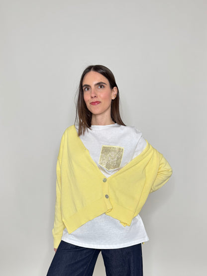 T-shirt in cotone tasca brillantini Giallo