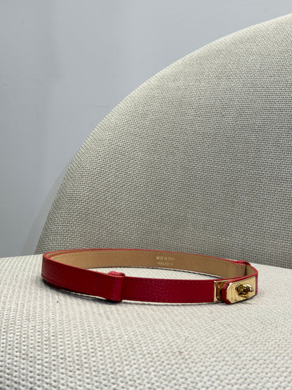 Cintura vera pelle regolabile con lucchetto rossa 2cm