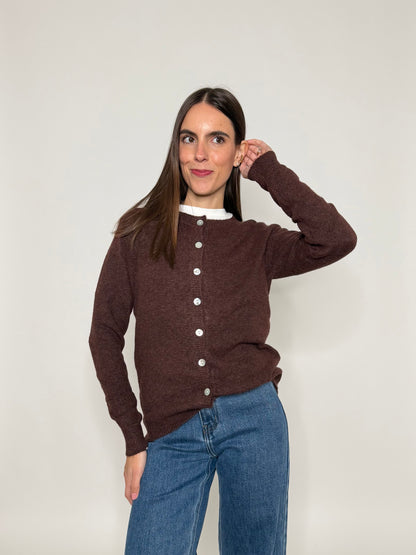 Cardigan "neve" in morbida viscosa e cotone marrone melange
