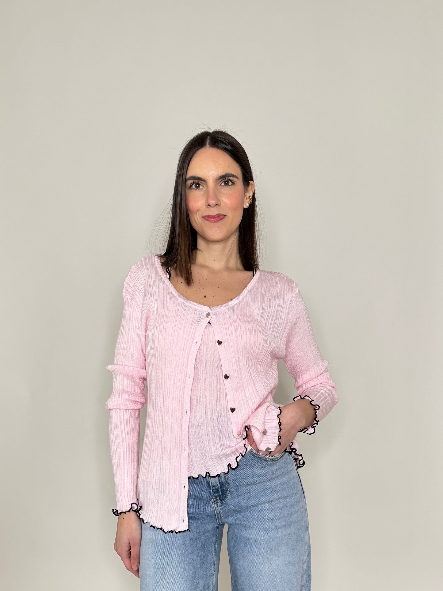 Twinset top e cardigan in filo di viscosa Rosa