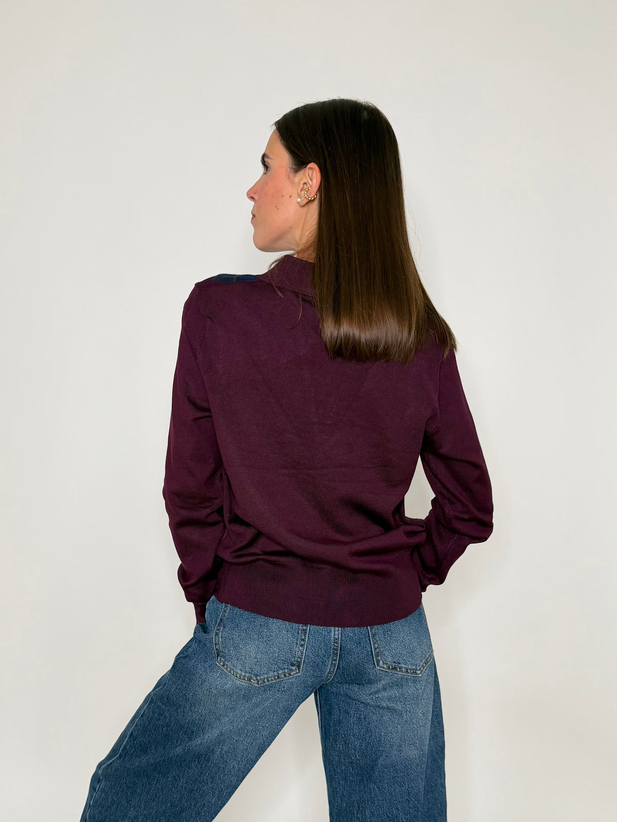Polo a rombi in viscosa burgundy