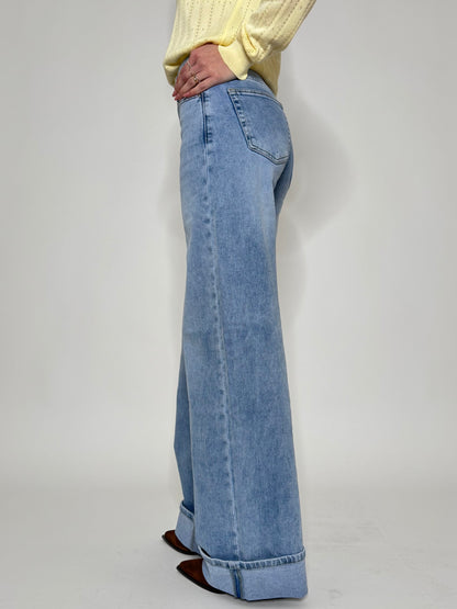 Jeans wide leg con risvolto