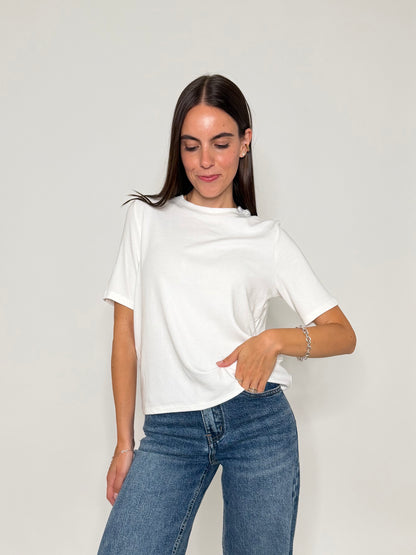 Maglia girocollo basic in viscosa e cotone bianca