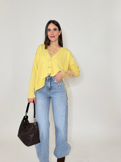 Cardigan in 100% cotone scatoletta Giallo