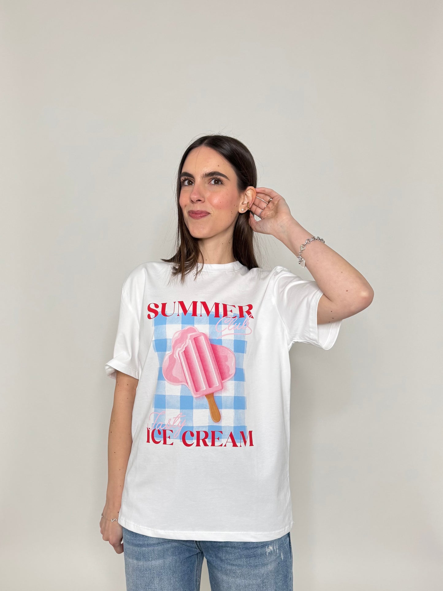 T-shirt in cotone con stampa "Summer Club - tasty ice cream"