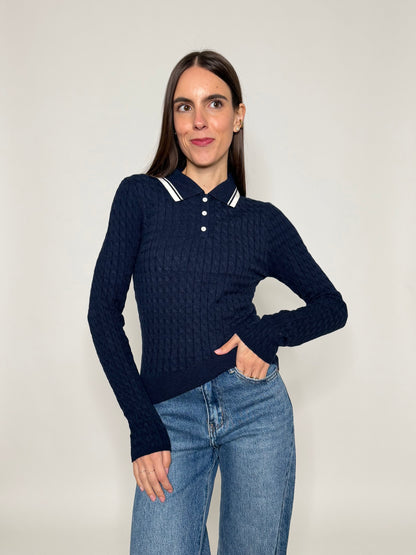 Polo in morbida viscosa trecce blu navy