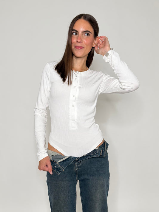 Body a costine in viscosa Bianco latte