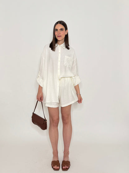 Completo in fresca viscosa micro Strass Panna