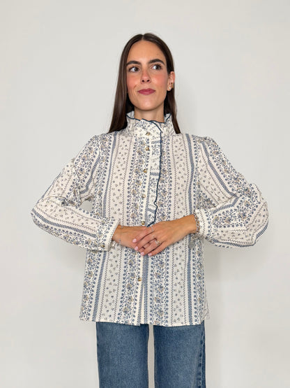 Camicia in cotone rouge blu/beige