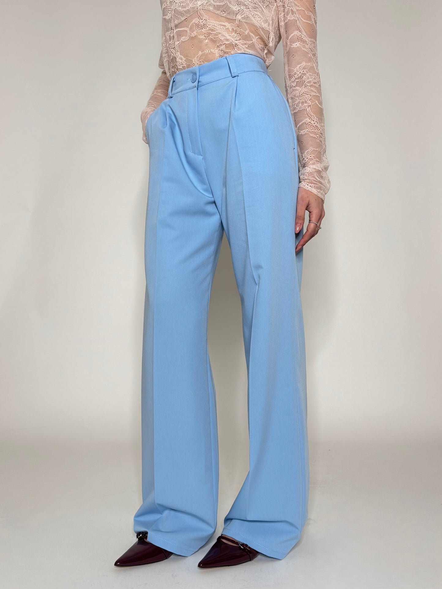 Pantalone palazzo taglio elegante viscosa Celeste