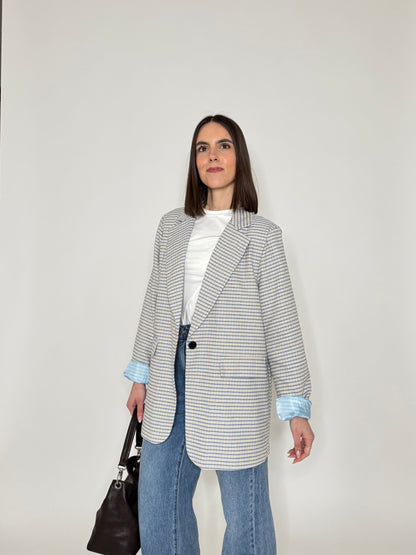 Giacca Spring check in cotone Light Blue
