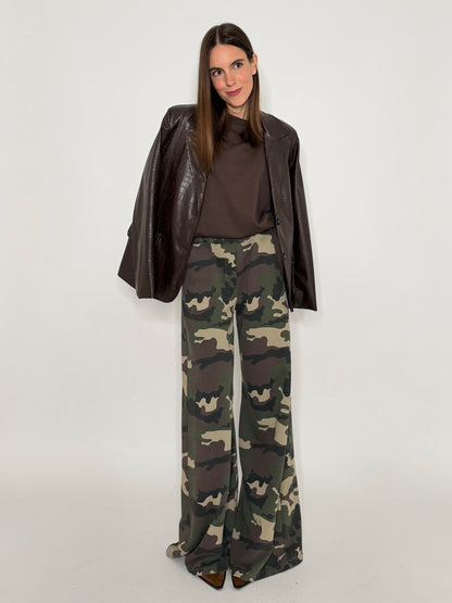 Pantalone palazzo camouflage chiaro in cotone