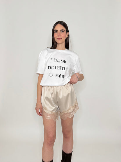 Shorts in satin beige con pizzo