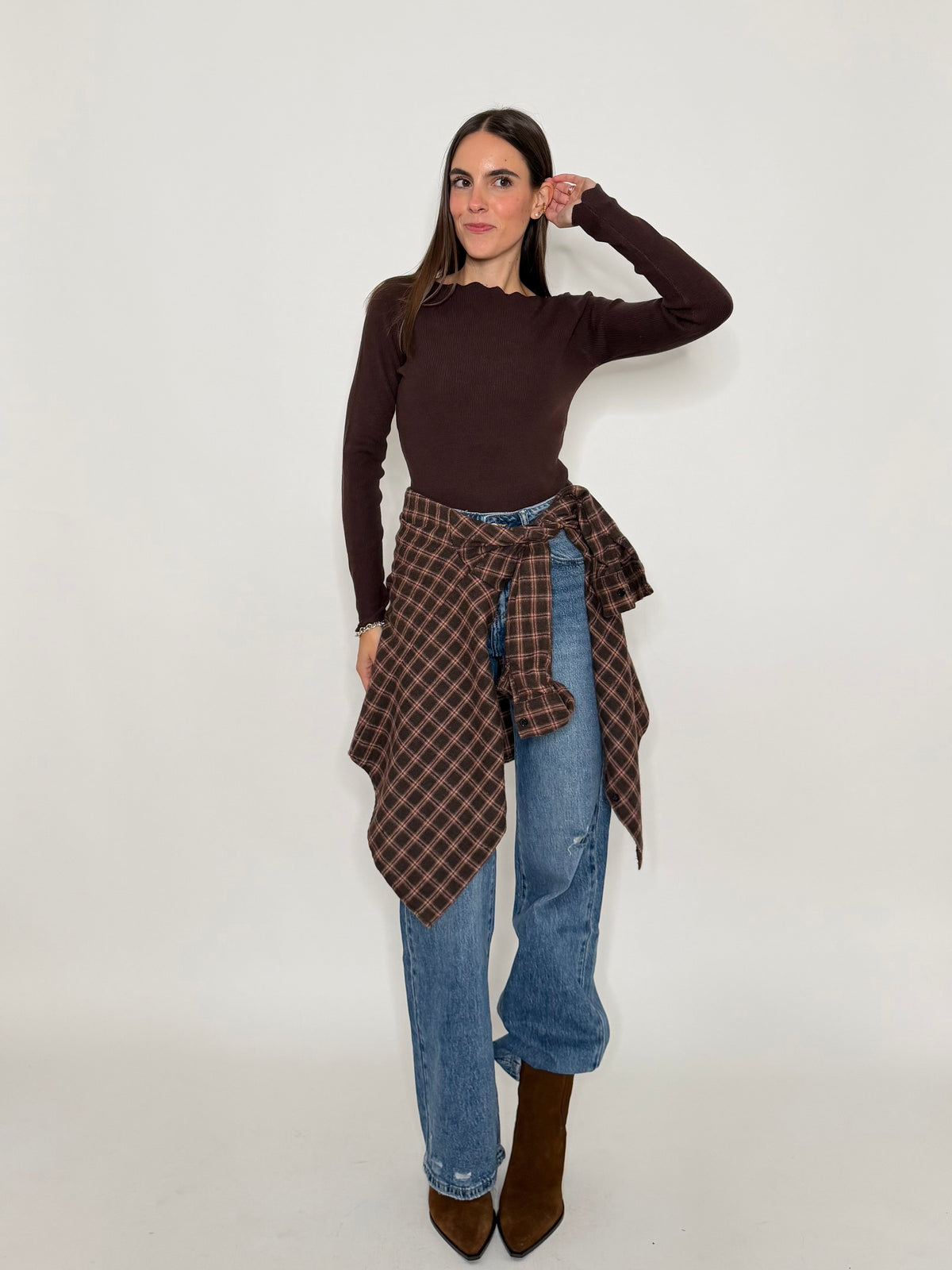 Camicia check vienna in cotone cioccolato/bordeaux