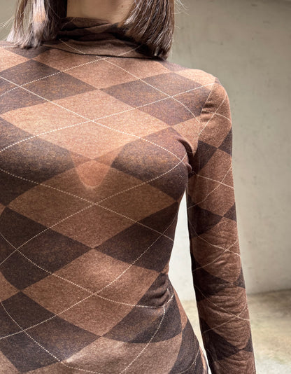 Maglia Cashmere mezzo collo stampa rombi Marrone