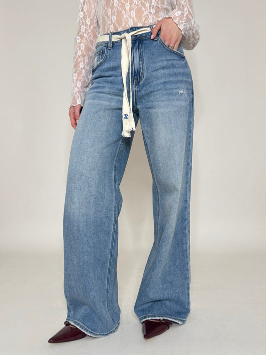 Jeans Wide leg coulisse in tessuto
