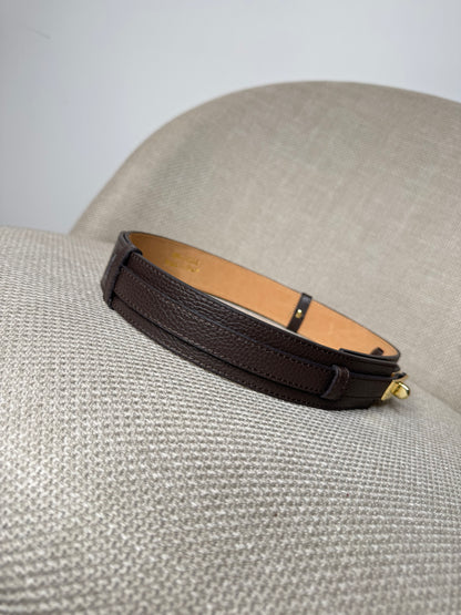 Cintura alta regolabile stile Hermès in vera pelle martellata testa di moro 4cm
