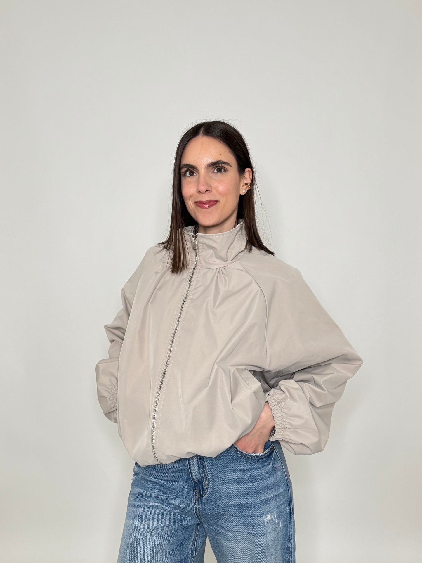 Giacca bomber effetto ballon Beige