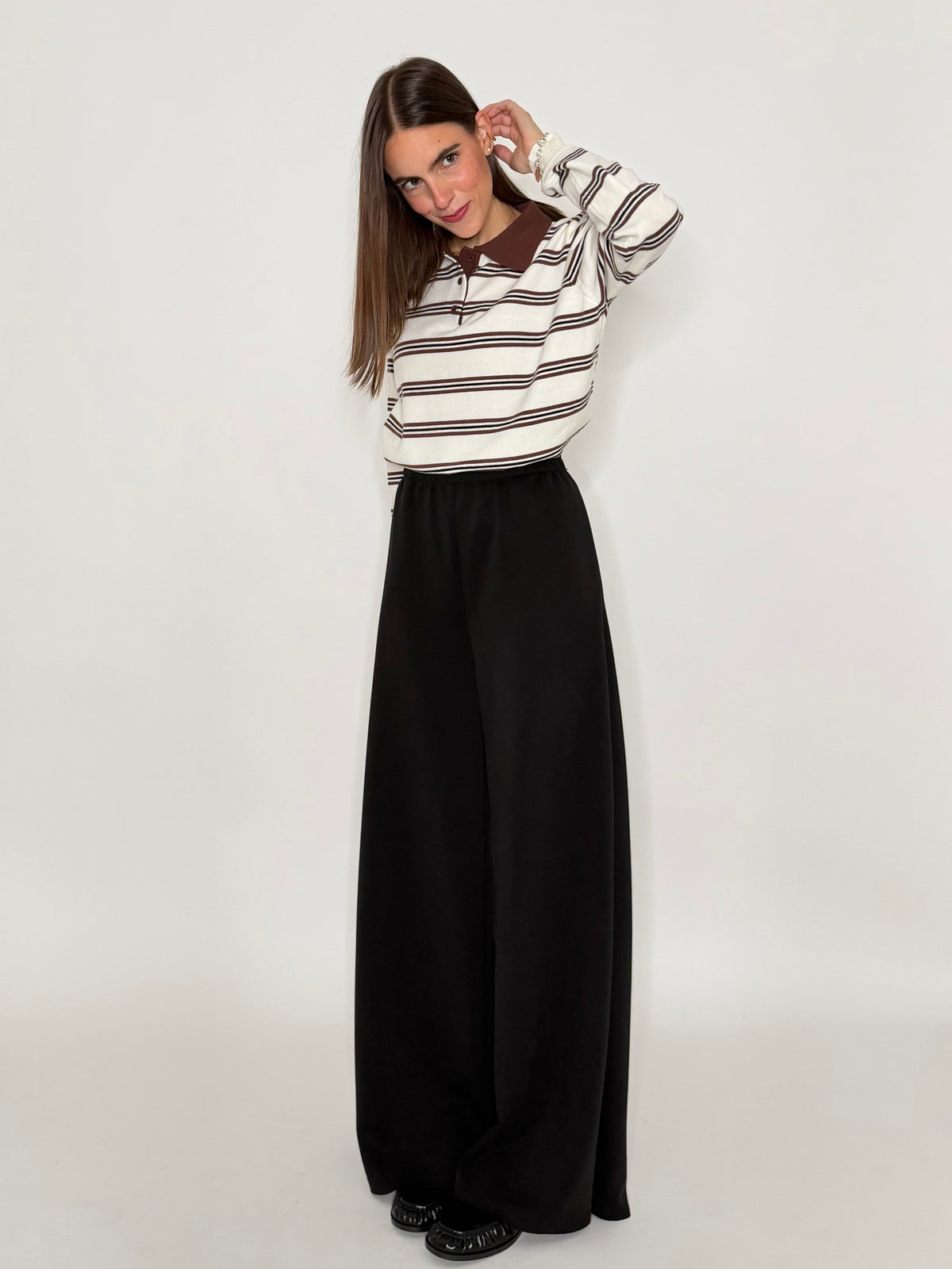 Pantalone palazzo relax fit in viscosa nero