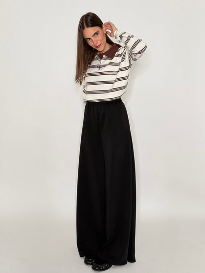 Pantalone palazzo relax fit in viscosa nero