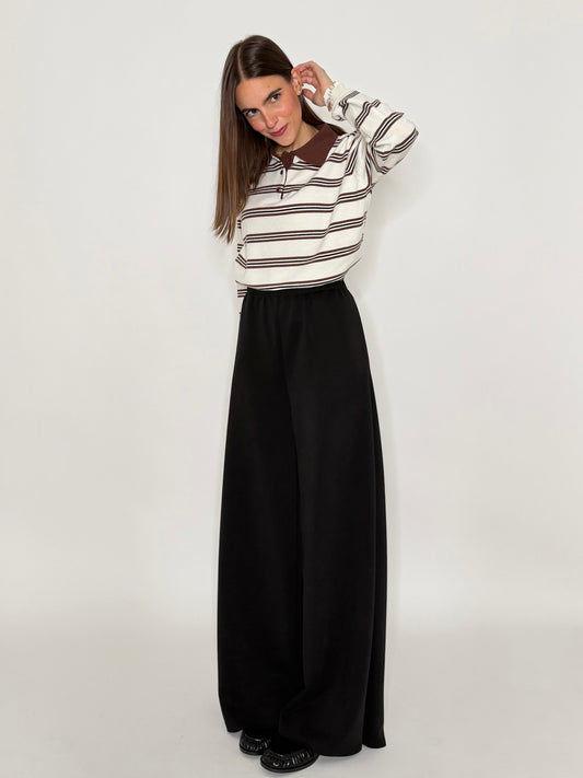Pantalone palazzo relax fit in viscosa nero