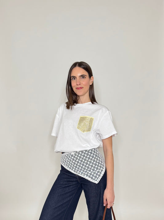 T-shirt in cotone tasca brillantini Giallo