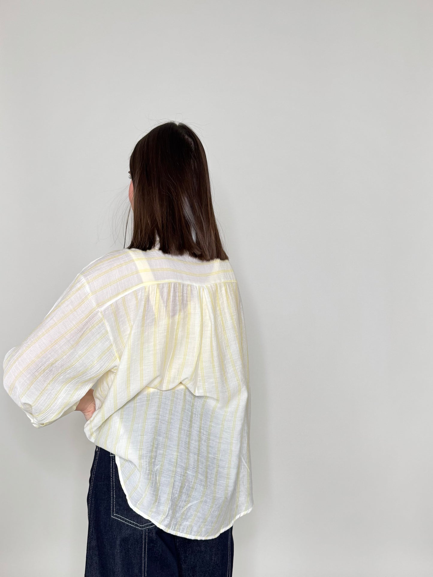 Camicia in leggera viscosa a righe Giallo