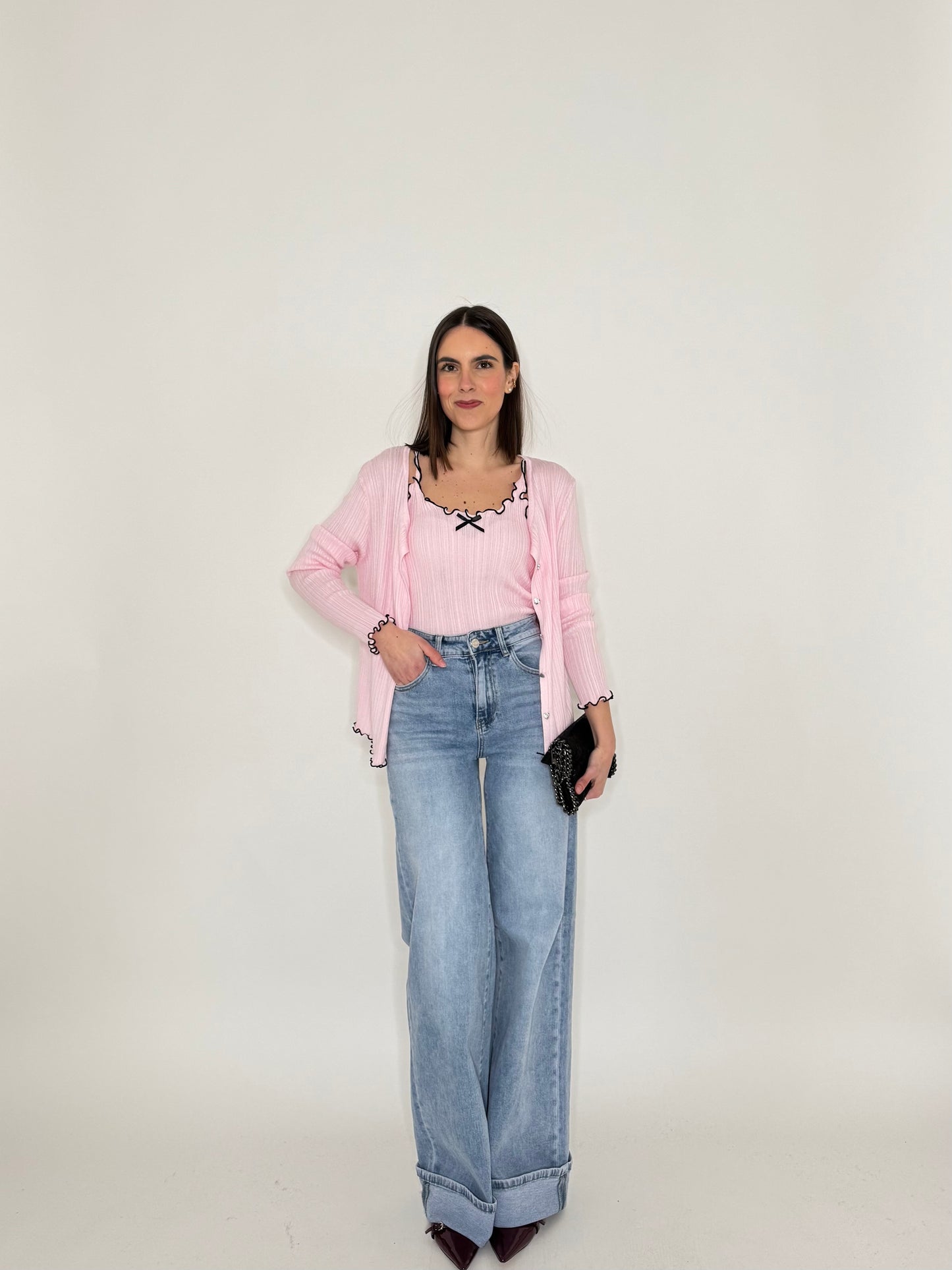 Twinset top e cardigan in filo di viscosa Rosa