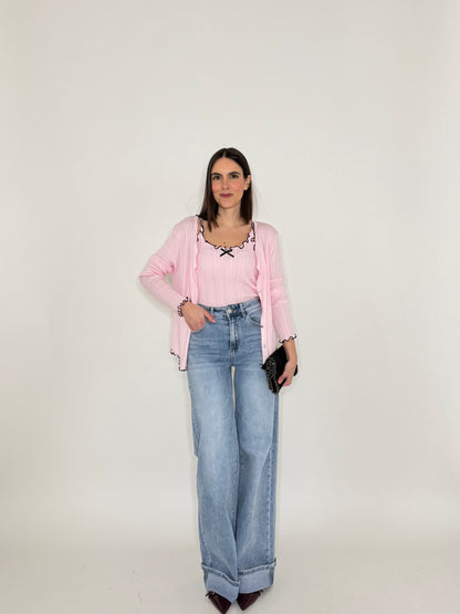 Twinset top e cardigan in filo di viscosa Rosa