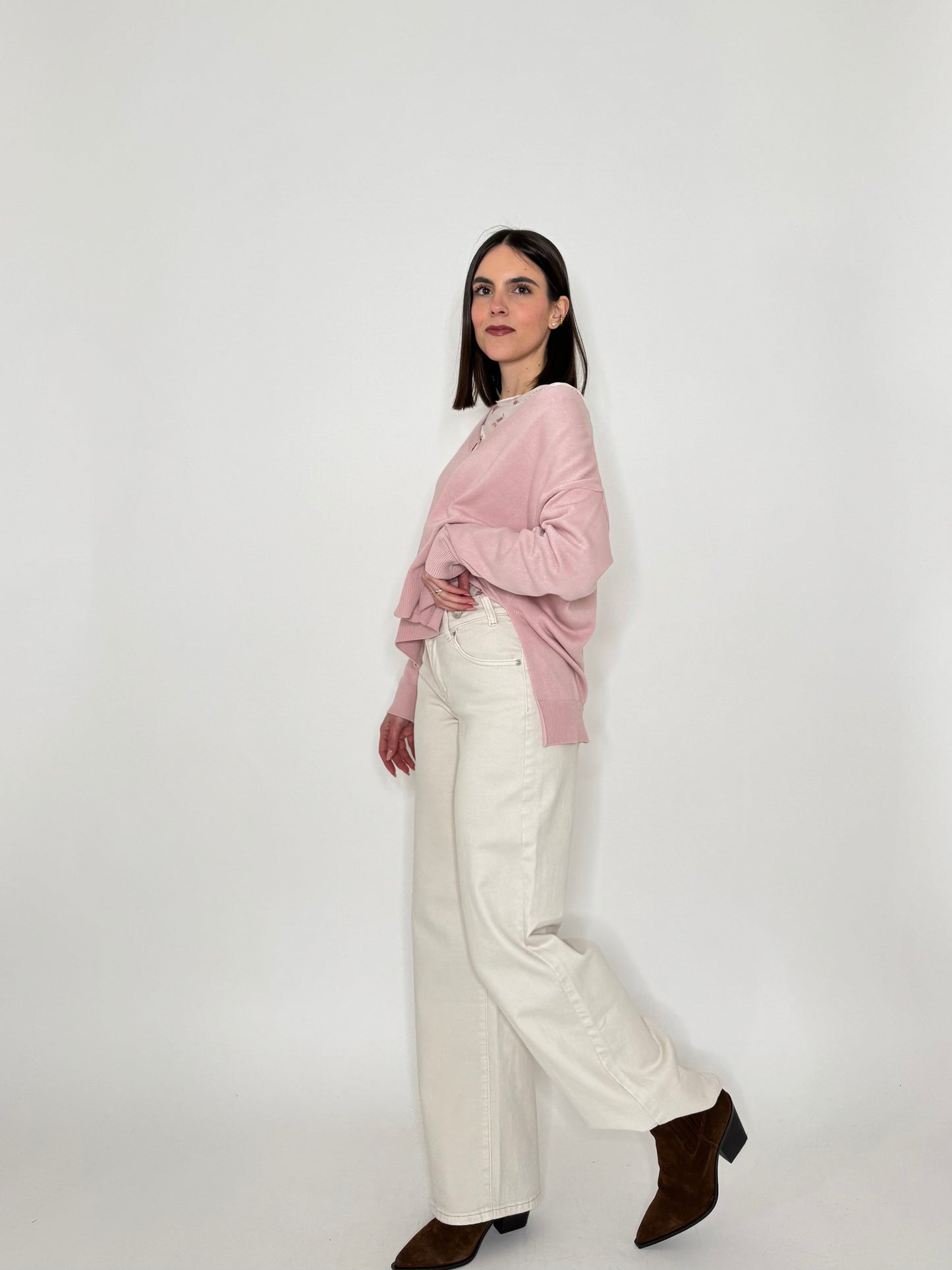 Cardigan in 100% cotone scatoletta Rosa Antico