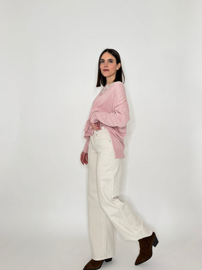 Cardigan in 100% cotone scatoletta Rosa Antico