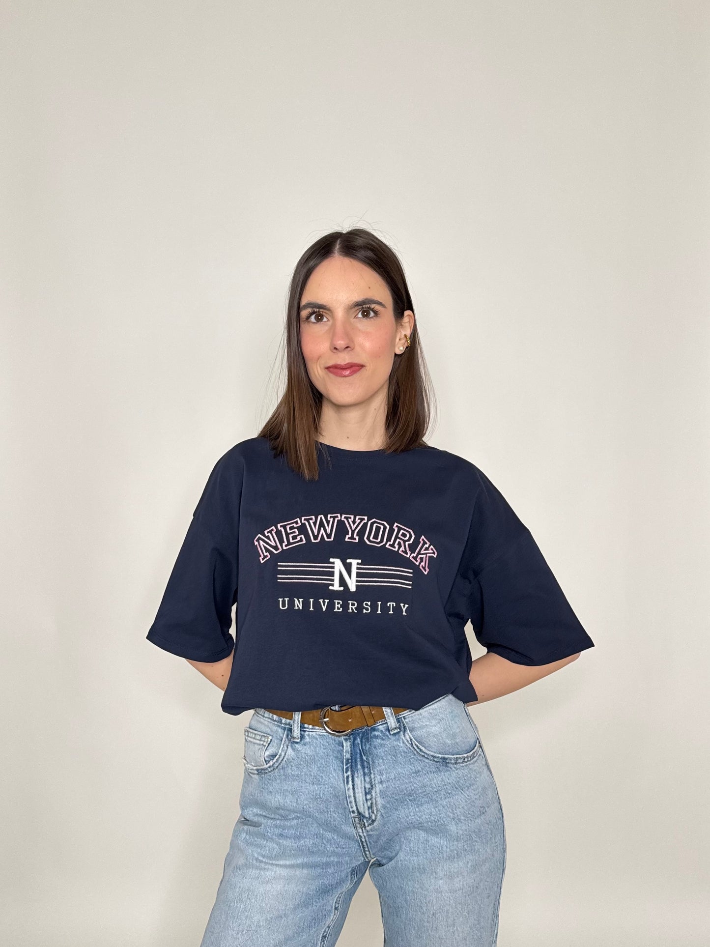 T-shirt in cotone "New York - University" Blu Navy