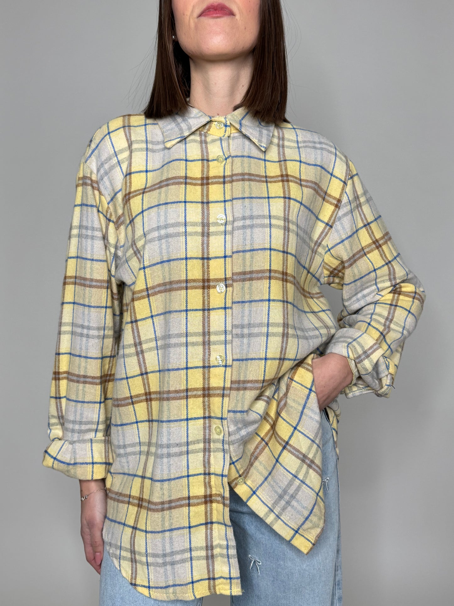 Camicia check in flanella di cotone giallo pulcino