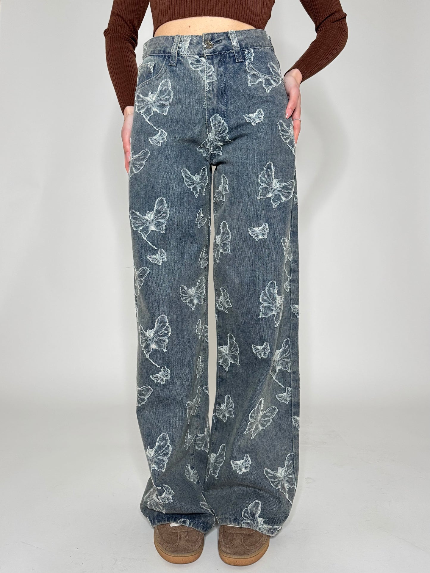 Jeans Wide Leg tela fissa