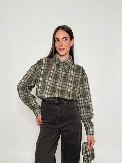 Camicia check in cotone verde