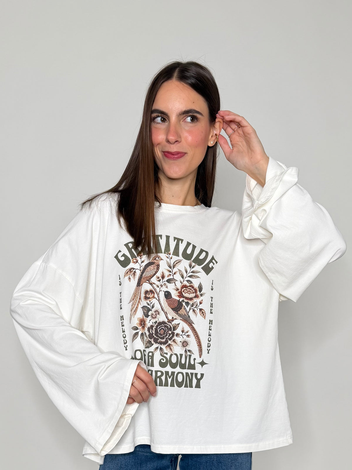 Maglia in cotone con manica a ampia vintage