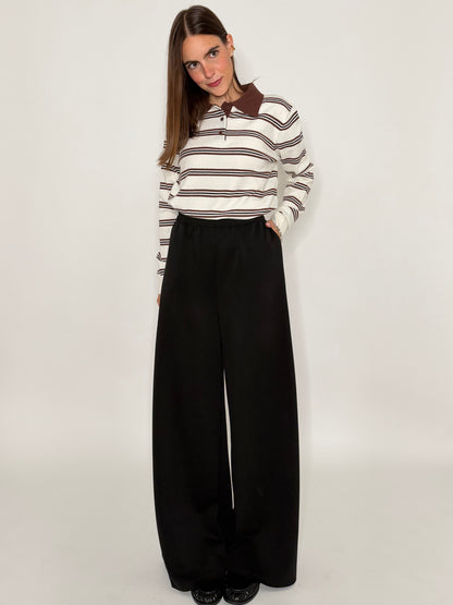 Pantalone palazzo relax fit in viscosa nero