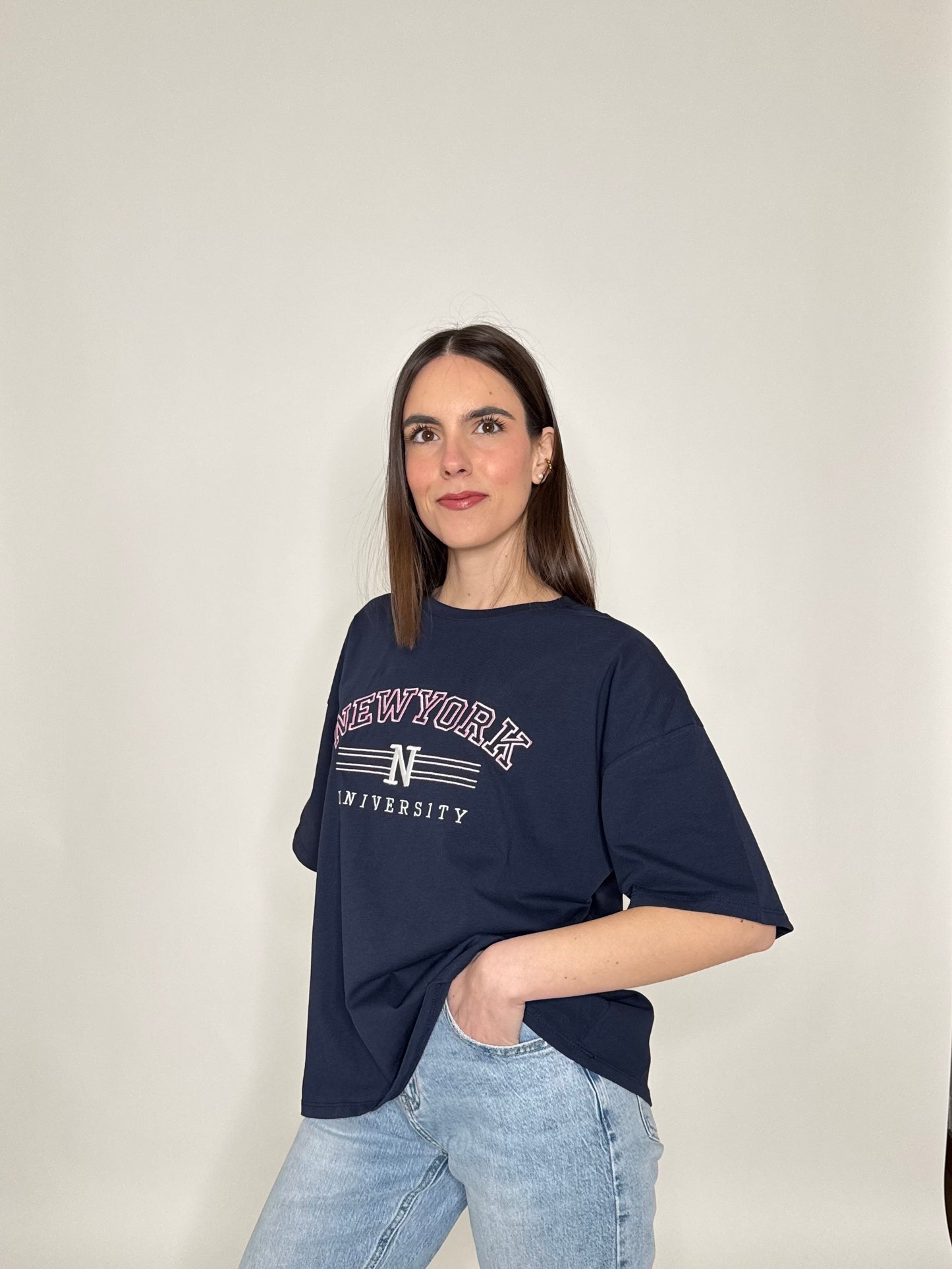 T-shirt in cotone "New York - University" Blu Navy