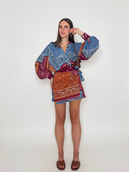 Abito pareo portafoglio Bandana in mussola di cotone Bicolor burgundy