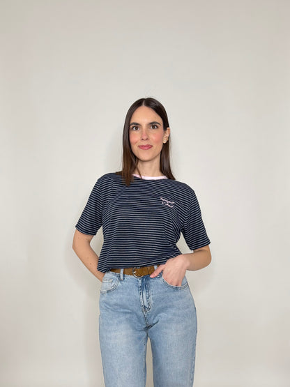 T-shirt righe light cotton Blu Navy