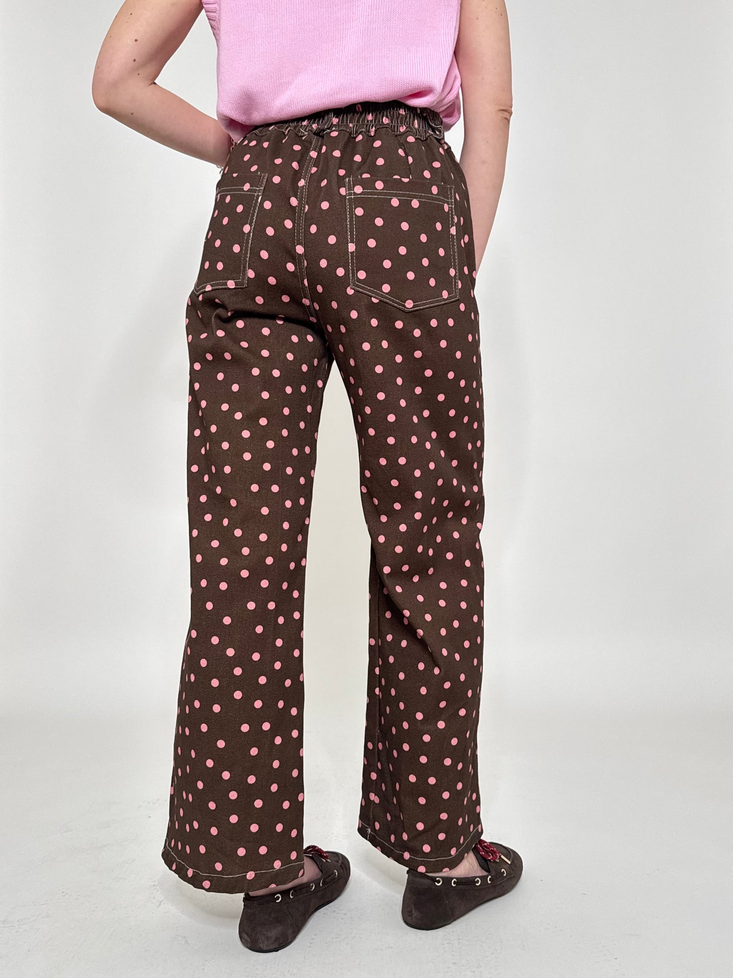 Jeans cinque tasche a pois modello wide leg Cioccolato/Rosa